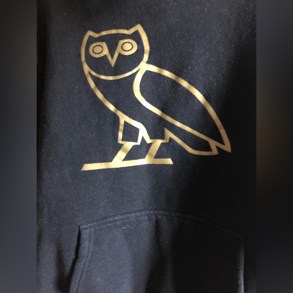 Ovo imitation gold owl black drawstring hoodie - Picture 2 of 3